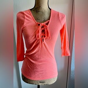 Women’s tie front tight fitting top tee shirt Medium American Dream